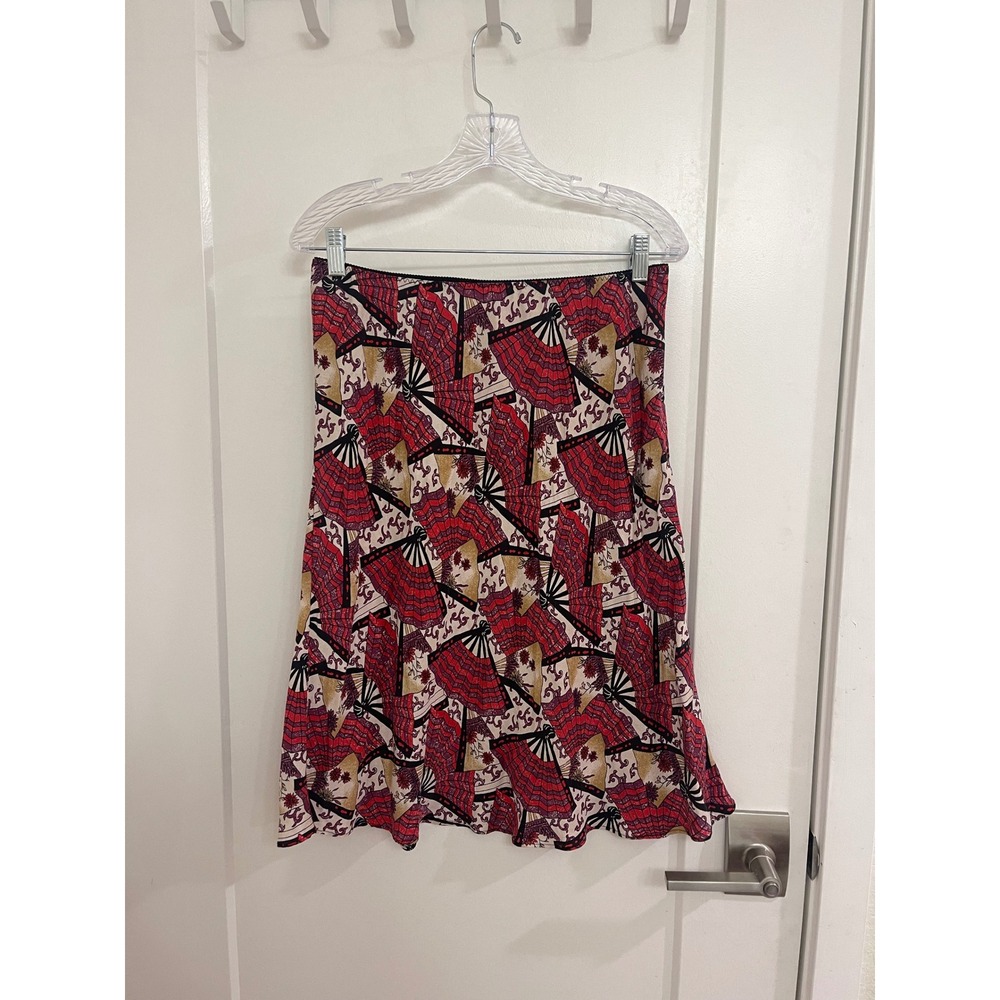 Vintage Silk Midi Skirt Fans Oriental Y2K Slip Skirt Citygirl